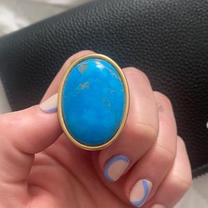 Turquoise and gold adjustable statement ring